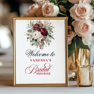 Trendy Blush Burgundy Bruiloft Feest Welkomstbord Poster