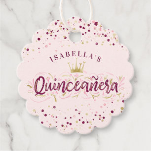 Trendy Blush Burgundy & Gold Confetti Quinceañera Bedankjes Labels