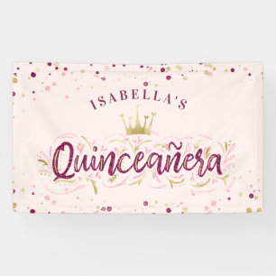 Trendy Blush Burgundy & Gold Confetti Quinceañera Spandoek