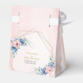 Trendy blush en blauw bloemeneucalyptus gouden lij bedankdoosjes (Achterkant)