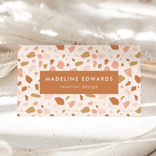 Trendy Blush & Oranje Terrazzo Visitekaartje