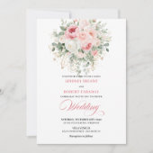 Trendy Blush Peony Gold Floral Wedding Invitation (Devant)