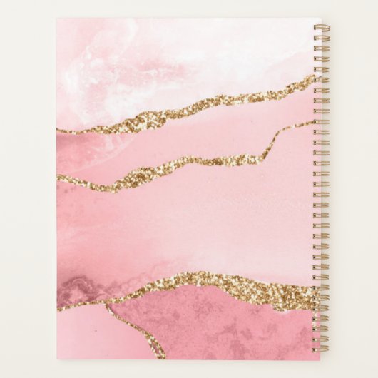 Trendy Blush Pink Agate Geode Gold Script Monogram Planner (Achterkant)