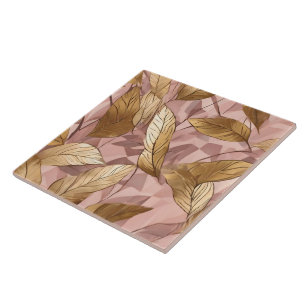 Trendy Blush Pink Gold Boho Leaves Collectie Tegeltje
