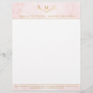 Trendy Blush Pink & Gold Foil Monogram Wreate Briefhoofd