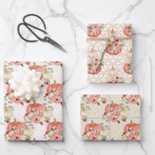 Trendy Blush Pink Peach Cream Bloemenpompoen Inpakpapier Vel
