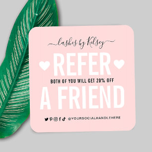 Trendy Blush Pink Verwijs Een Vriend Logo Verwijzi Vierkante Visitekaartje