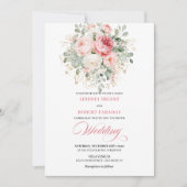 Trendy Blush Rose Gold Floral Wedding Invitation (Devant)