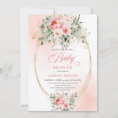Trendy Blush Roses Gold Baby Shower Invitation Gir (Devant)