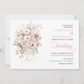 Trendy Blush Roses Greenery Wedding Invitation (Devant)