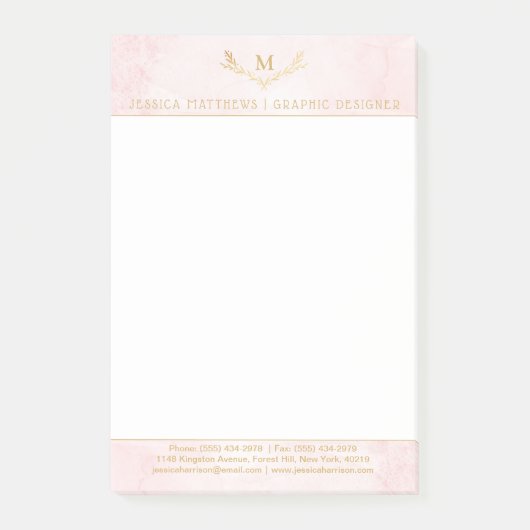 Trendy Blush Roze & Gouden folie Monogram krans Post-it® Notes (Voorkant)
