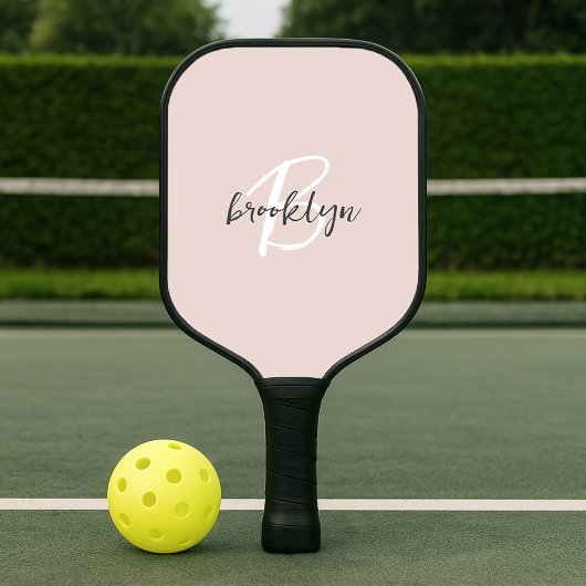 Trendy Blush Roze Grijs Script Monogram Pickleball Paddle