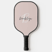 Trendy Blush Roze Grijs Script Monogram Pickleball Paddle (Voorkant)