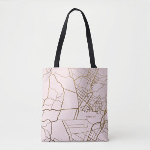 Trendy Blush Roze met Gouden Landkaart en Naam Draagtas