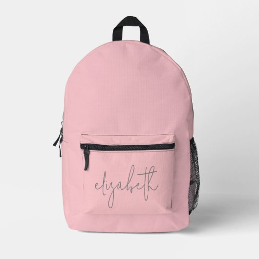 Trendy blush roze - modern script grijs naam bedrukte rugzak (Voorkant)
