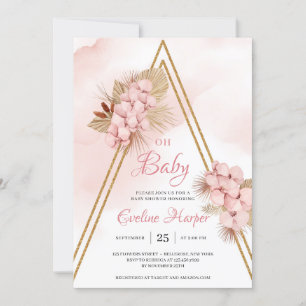 Trendy Blush Roze Orchidee Gedroogde Palm Oh Baby Kaart
