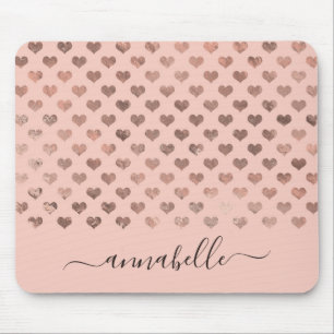 Trendy Blush Roze Rose Gold Hearts Script Name Muismat