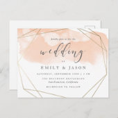 Trendy Blush Waterverf Gold Geometric Wedding Uitnodiging Briefkaart (Voorkant / Achterkant)