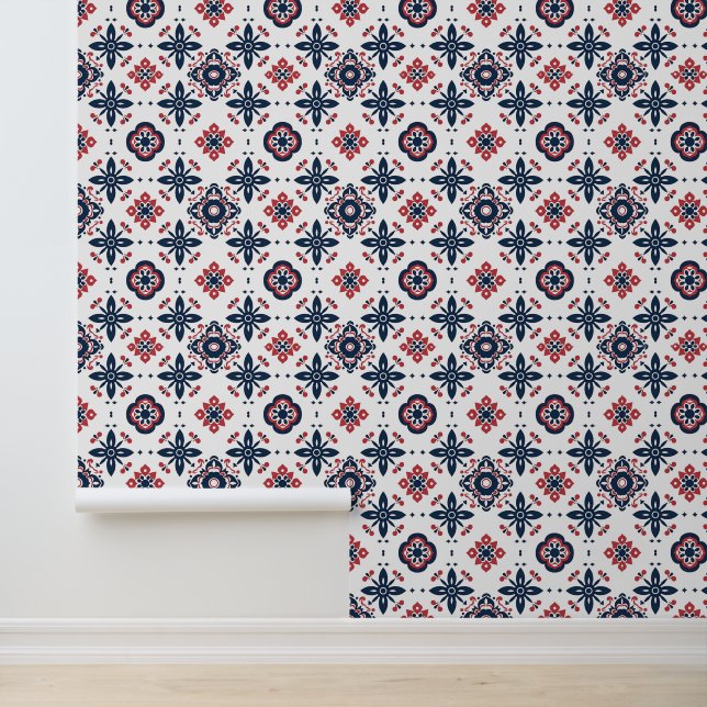 Trendy Bohemian Blooming Mesh Art Pattern Behang (Applicatie)