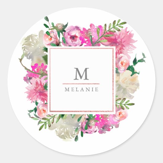 Trendy Bohemian Floral Monogram Sticker (Voorkant)