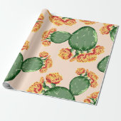 Trendy Bohemian Prickly Pear Cactus & Bloemen Cadeaupapier (Uitgerold)