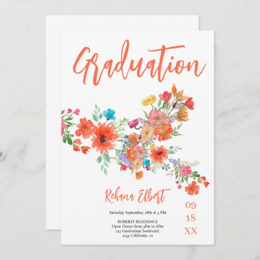 Trendy Boho Afstudeerfoto kaart – Oranje Bloemen (Voorkant / Achterkant)