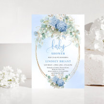 Trendy Boho Blue Floral Baby Shower Invitation