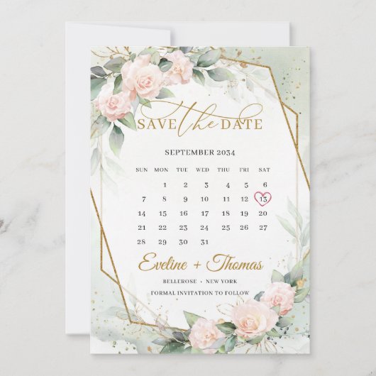 Trendy boho blush lijst eucalyptus kalender save the date (Voorkant)