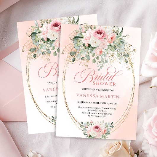 Trendy Boho Blush Roses Bridal Shower Invitation