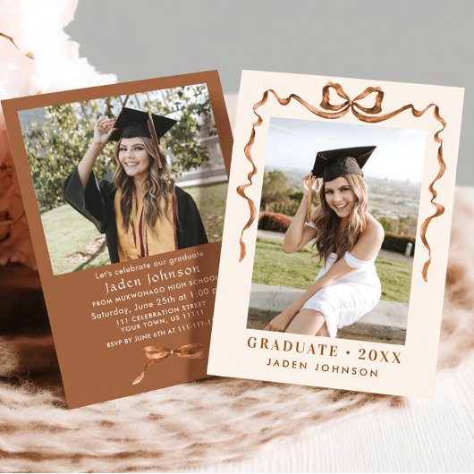 Trendy Boho Bow Ribbon 2 FOTO Afstudeerfeest Kaart