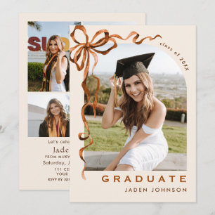 Trendy Boho Bow Ribbon 5 FOTO Afstudeerfeest Kaart