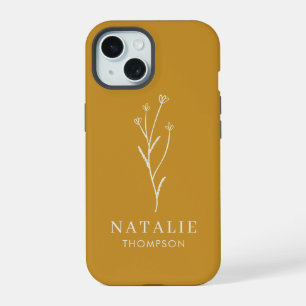Trendy Boho Chic Minimalistisch Op Maat Mosterdgee iPhone 15 Hoesje