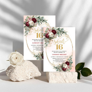 Trendy Boho Diep Rode Pioenrozen Sweet Sixteen Fee Kaart