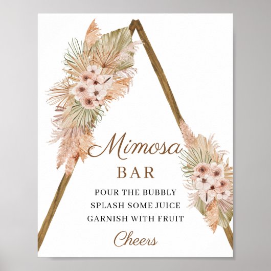 Trendy Boho Dried Palm Pampas Grass Mimosa Bar Poster (Voorkant)