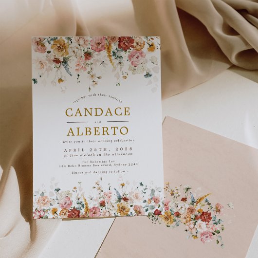 Trendy Boho Garden Flowers Wedding Party Kaart