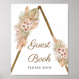 Trendy Boho Gedroogd Palm Pampas Gras Guestbook Poster