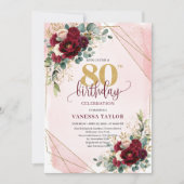 Trendy Boho Marsala Gouden Bloemen 80ste Verjaarda Kaart (Voorkant)