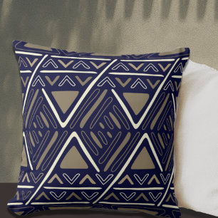 Trendy Boho Mud Cloth Pattern Blue Kussen