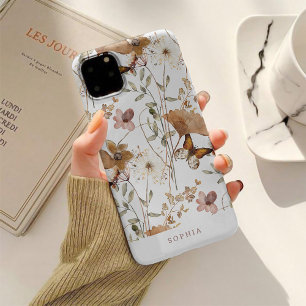 Trendy Boho Neutrale Herfst Wildbloemen op Wit iPhone 13 Hoesje
