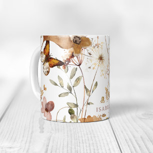 Trendy Boho Neutrale Herfst Wildbloemen op Wit Koffiemok