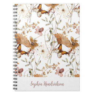 Trendy Boho Neutrale Herfst Wildbloemen op Wit Notitieboek