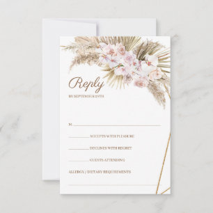 Trendy Boho Pampas Grass Dusty Roos Gedroogde Palm RSVP Kaartje