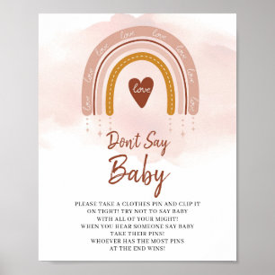 Trendy Boho Rainbow Zeg geen Baby-spelcode Poster
