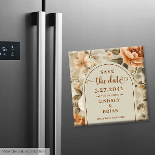 Trendy Boho Roest Beige Olijfgroen Bloemig Bewaar  Magneet