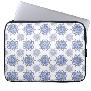 Trendy Boho Winter Blue, White Mandala Pattern Zen Laptop Sleeve