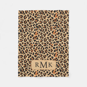 Trendy Bold Leopard Print Aangepast 3 Letter Monog Fleece Deken