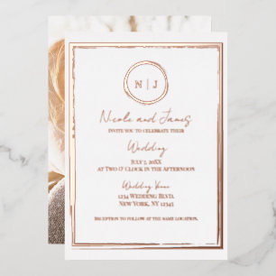 Trendy Border Roze Goud Moderne Trouwfoto Folie Uitnodiging