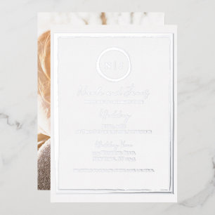 Trendy Border Zilver Modern Glam Trouwfoto Folie Uitnodiging