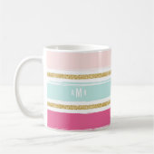 Trendy borstelstrepen met gouden glitter monogram  koffiemok (Links)