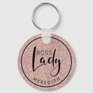 Trendy Boss Lady Blush Pink Glitter Gepersonalisee Sleutelhanger